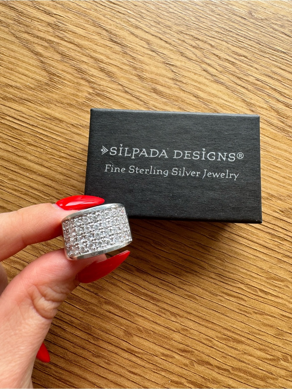Silpada Silver Pave Wide Band Ring with Clear Stones